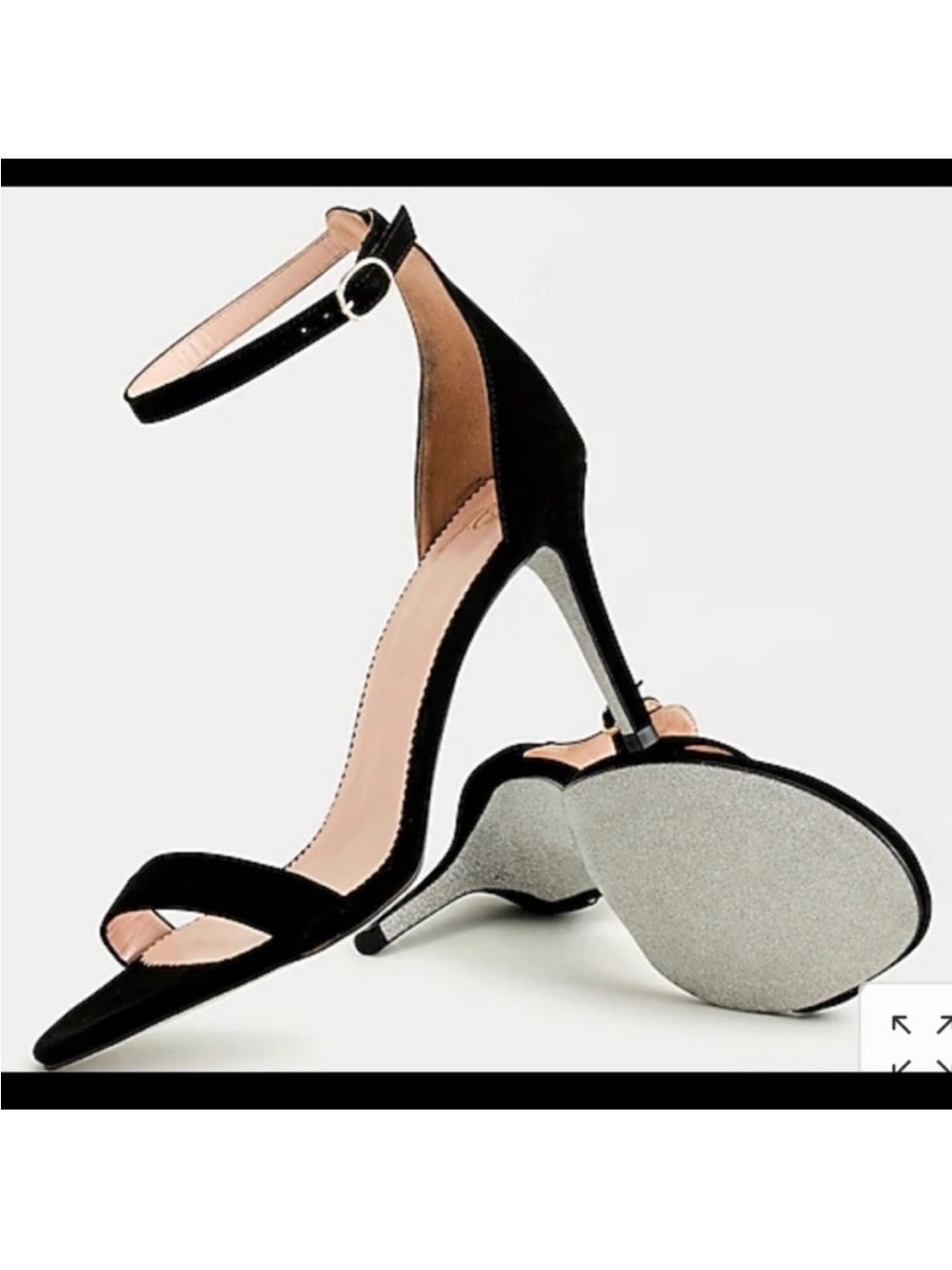 J. Crew Black Suede Ankle-Strap Stiletto Heels with Glitter Sole